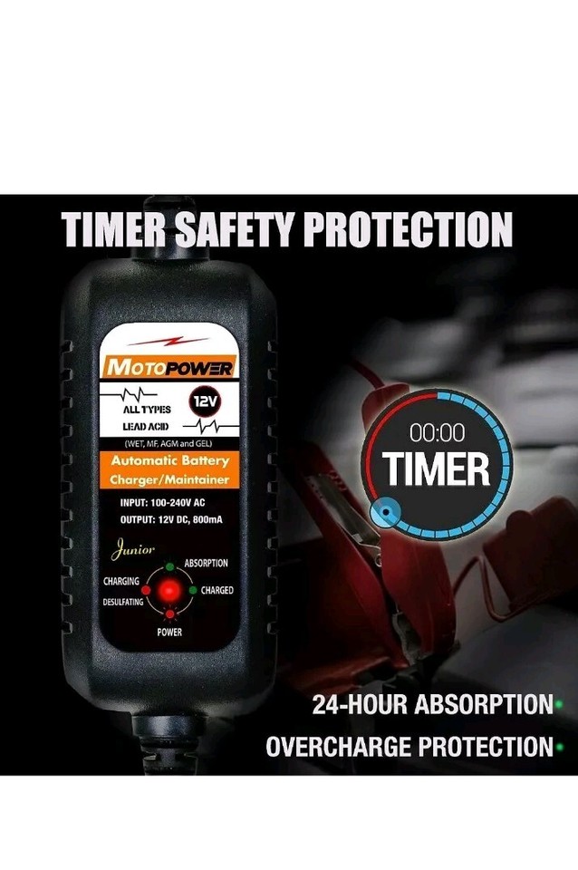 MOTOPOWER MP00205A 12V 800mA Fully Automatic Battery Charger/Maintainer