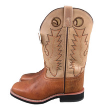 Smoky Mountain Cowboy Boots Youth Size 4 Tan Rust Leather Two Tone Style 436627Y
