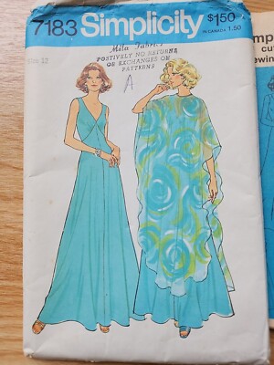 1975 Simplicity Pattern #7183 Flowy Dress Poncho Sz 12 Bust 34 Cut Complete