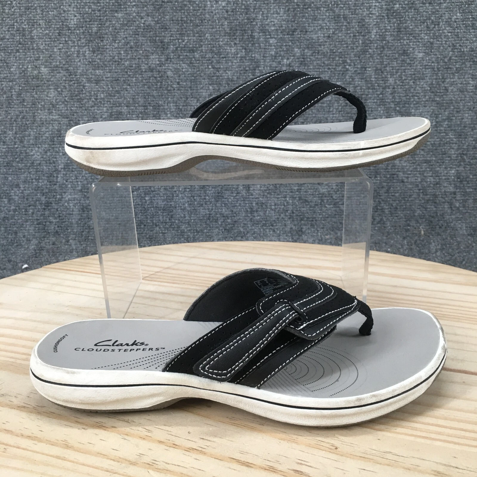 Sandali Clarks Cloudsteppers donna 6M Brinkley perizoma nero ecopelle slip on