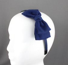 Navy Blue headband faux suede fabric Big side bow hair band grip teeth