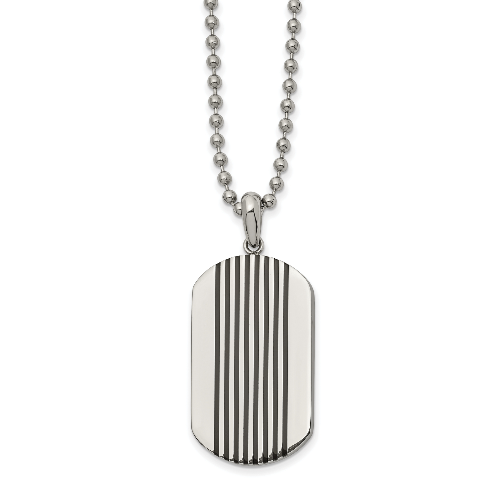 Solid Chisel Stnls Steel Black Enamel Stripes Dog Tag Ball Chain Necklace - 22