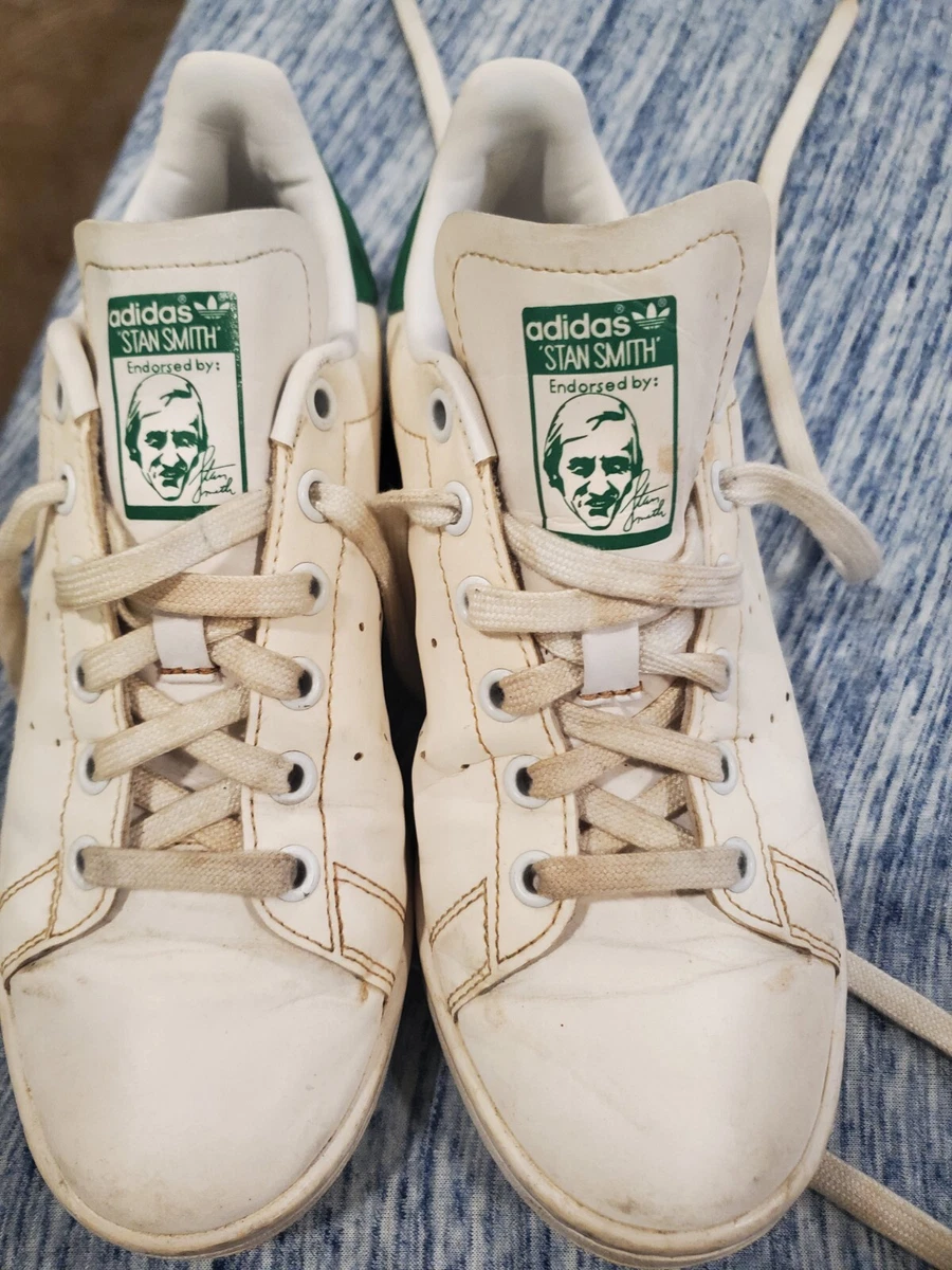 Adidas Stan Smith Size 5 vintage leather. White green accent. | eBay