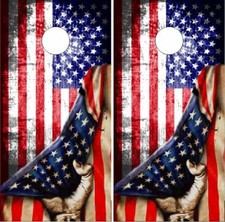 American Flag Pull LAMINATED Cornhole Wrap Bag Toss Skin Decal Sticker Wraps