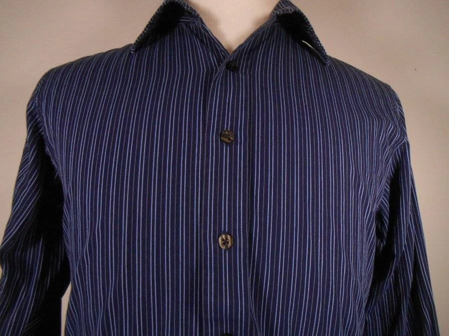 Hermosa Camisa Para Hombre Mediana 15 1/2 34/35 Michael Kors Azul Rayas LS Botón Foto 2 de 4