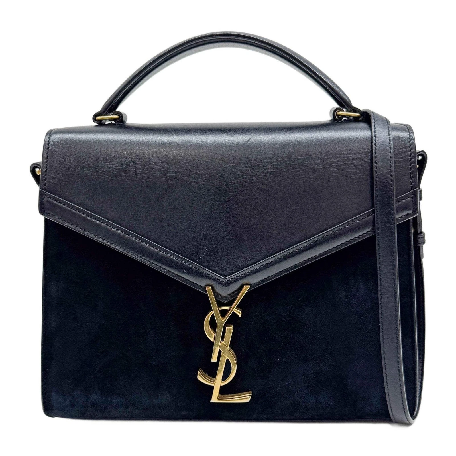 Saint Laurent — SAINT LAURENT Cassandra Black Suede & Leather Two Way Bag