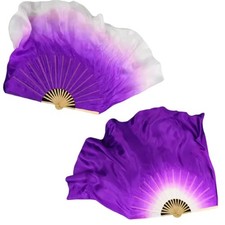 Purple Gradient Belly Dance Silk Veils 1 Pair Silk Bamboo Dance Fan Dual Side