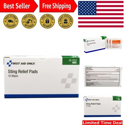 Portable First Aid Sting Relief Pads - Box of 10 for Bug Bites & Scrapes
