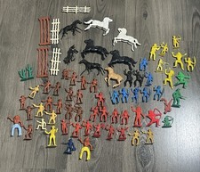 Vintage Cowboy and Indians Plastic Figure Lot Horses Fence Western Playset