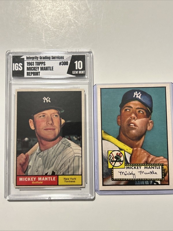 Mickey Mantle Graded 1961 Topps IGS 10 Gem mint & Mickey Mantle Reprint x 2