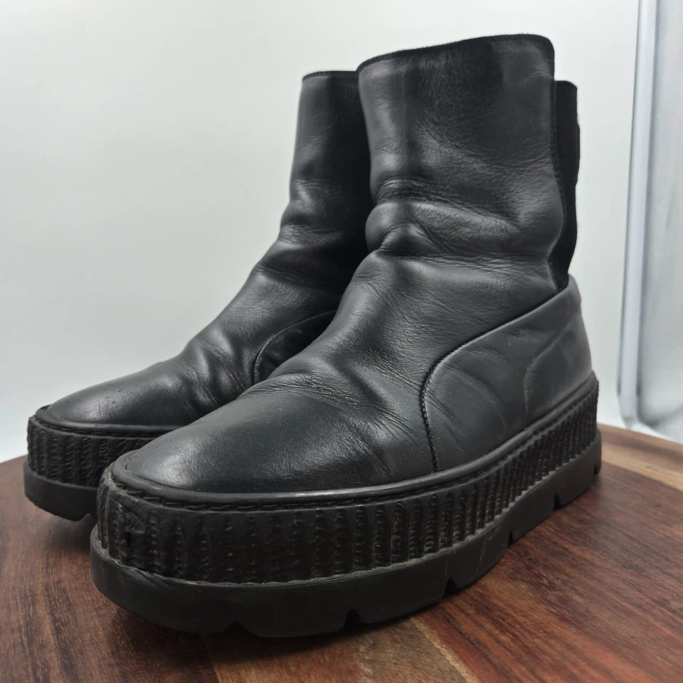 Puma Fenty Chelsea Boots Women 9.5 Black Leather Creeper Platform Chunky Sneaker - Image 4 of 4