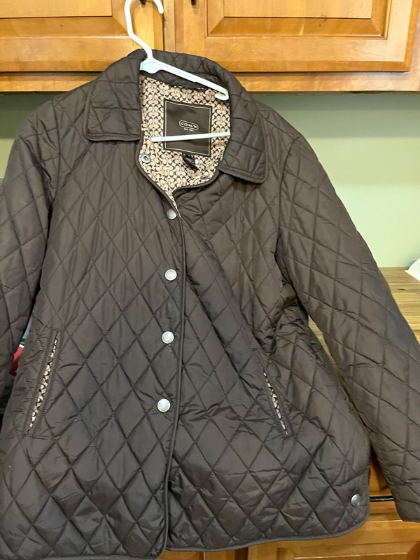 Coach Women's Black Quilted Snap-Front Lined Short Jacket Logo Size M