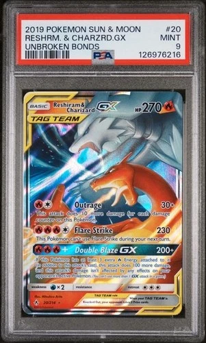 Pokemon Reshiram & Charizard GX Unbroken Bonds Holo Ultra Rare #20 PSA 9 Mint