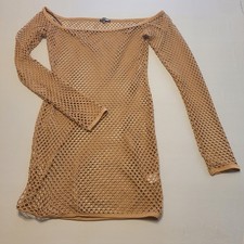 Fashion Nova Swim Cover Up Dress Tan XL Stretchy Net Off the Shoulder