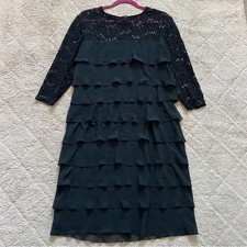 Alex Evenings Sequins Tiered Ruffle Cocktail Dress Formal Old Money Size 14