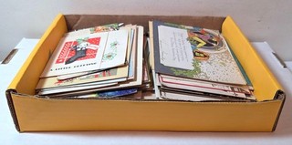 Huge box lot of 103 vintage Christmas greeting cards c. 1920s scrapbooking