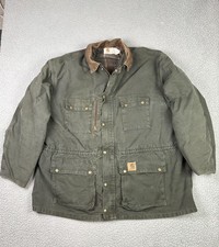 VTG Carhartt Jacket Mens 3XL Green Blanket Lined Duck Chore Coat PB 1366 USA 90s