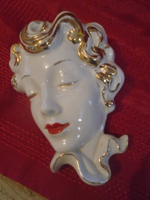 Art Deco Keramik Damen Gesicht Wandmaske (Garantie 22 Karat Gold)
