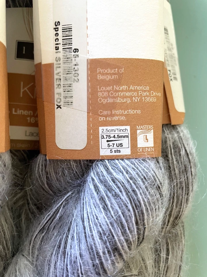Lote de 5 / Louet KIDLIN Lino Mohair Encaje Peso Hilos - Zorro Plateado Foto 3 de 3
