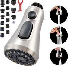 Kitchen Faucet Head Replacement, 3-Function Pull down Faucet Spray Head with 15