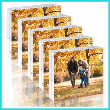 5 Pack 4x4 Acrylic Picture Frames - 20 Thicker Double Sided Magnetic Frame w...