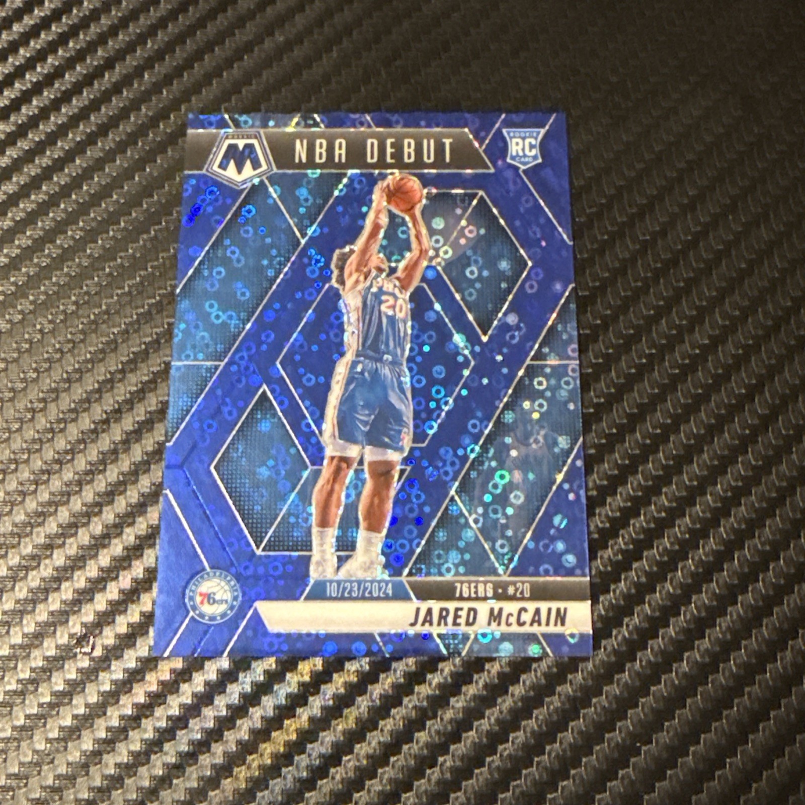 2024-25 Mosaic Fast Break Jared McCain NBA Debut Blue Prizm /85 Color Match!!