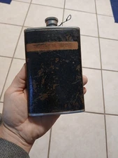 Old Vintage Leather Covered Hip Flask Made in England 8oz, Stainless Steel