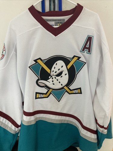 Maillot Hockey Anaheim Mighty Ducks CCM - Jeune Taille XL - Blanc - Fabriqué Canada