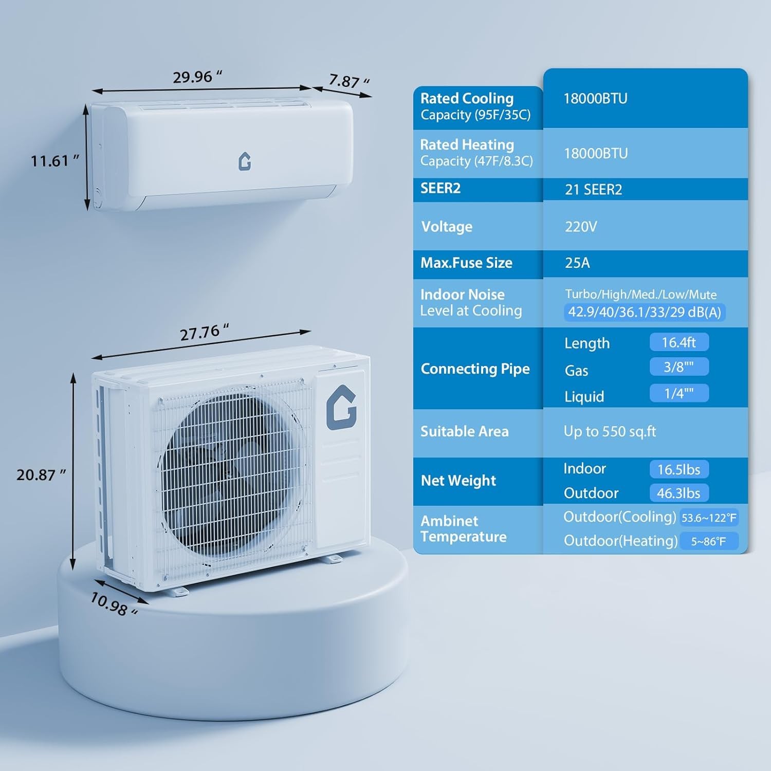 9000BTU-24000BTU Mini Split Air Conditioner & Heater Pump System Remote Control