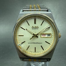 Seiko Alba Watch Men 35mm Champagne Dial Two Tone Daydate V743-8A10 New Battery2