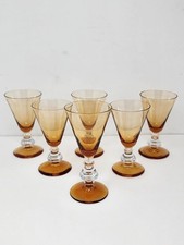 Set Of 6 Bryce 896 Amber Glass Claret Wine Glasses Orange Brown 
