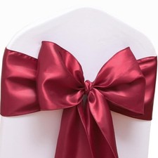 50 Pack Satin Burgundy Chair Sashes Bows for Wedding Party Thanksgiving Hallo...