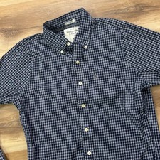 Abercrombie Fitch Button Down Shirt M Muscle Fit Navy White Grid Cotton Casual