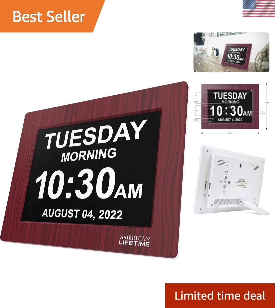 Upgraded Version, Day Clock Extra Large Impaired Vision Digital Clock with Ba...