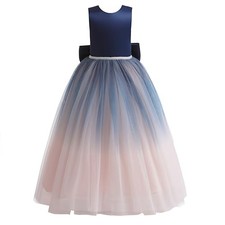 Flower Girls Satin Bridesmaid Dress V 9 Years V Open Back Navy Blue  Pink