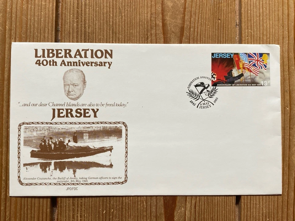 JERSEY 1985 FDCs (x3) WWII LIBERATION ANNIVERSARY WINSTON CHURCHILL - Image 2 of 4