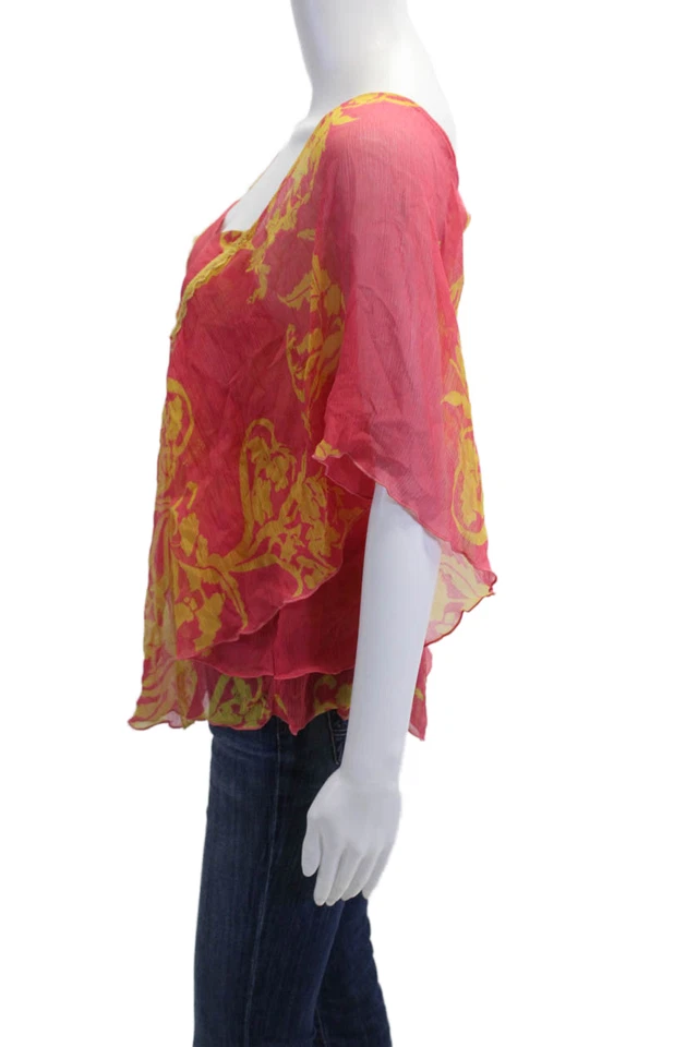 Blusa Kimono Mujer Hale Bob Rosa Floral Seda Cuello Cuadrado Talla XS Foto 2 de 4