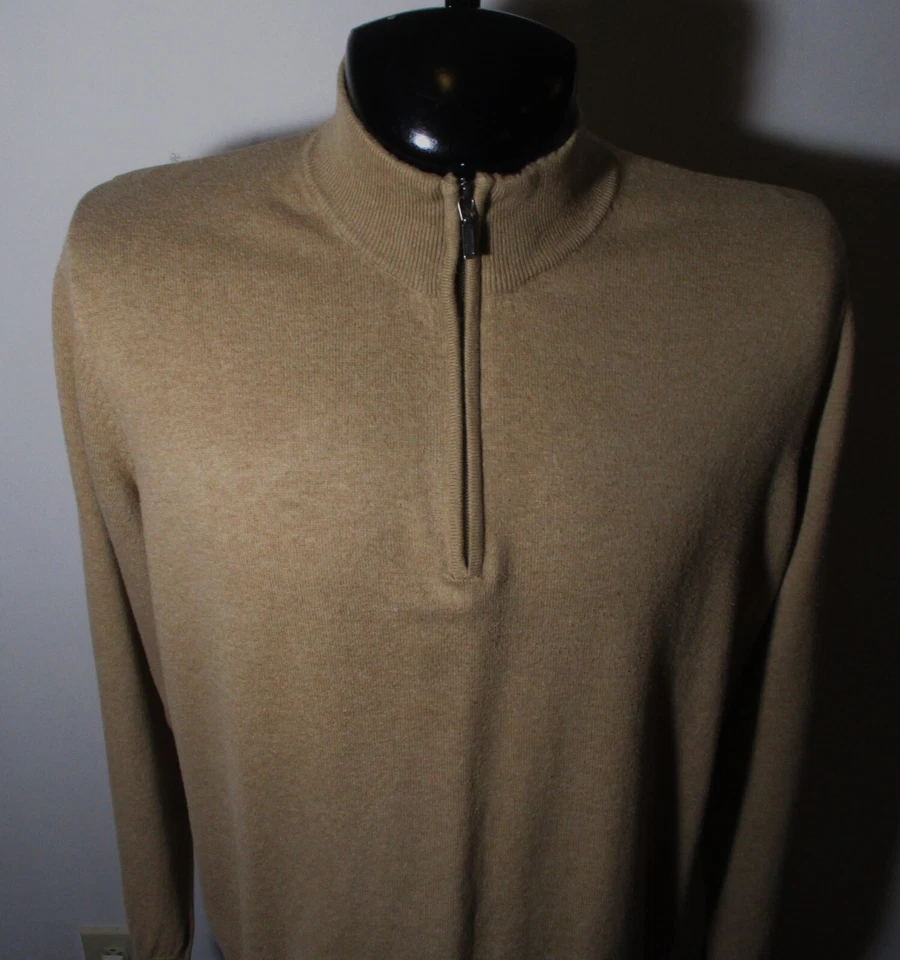 L.L. BEAN Tan Cashmere Blend Long Sleeve 1/2 Zip Sweater Size XL Reg. - Image 2 of 4