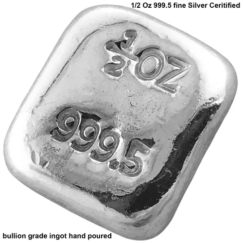 1/2 Oz Silver Ingot Bar 999.5 Fine Grade Investor Bullion Quality Hand Poured