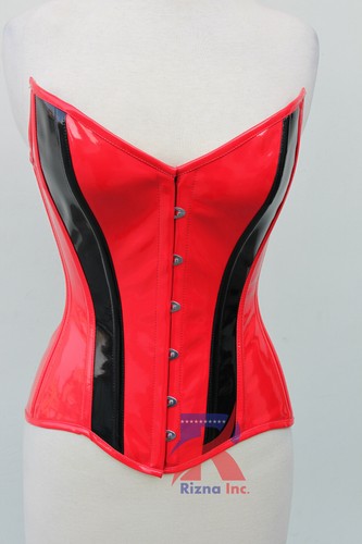 Black Steampunk Gothic Waist Trainer Boned Corset Bustier Overbust Basques Red - 第 4/8 張圖片