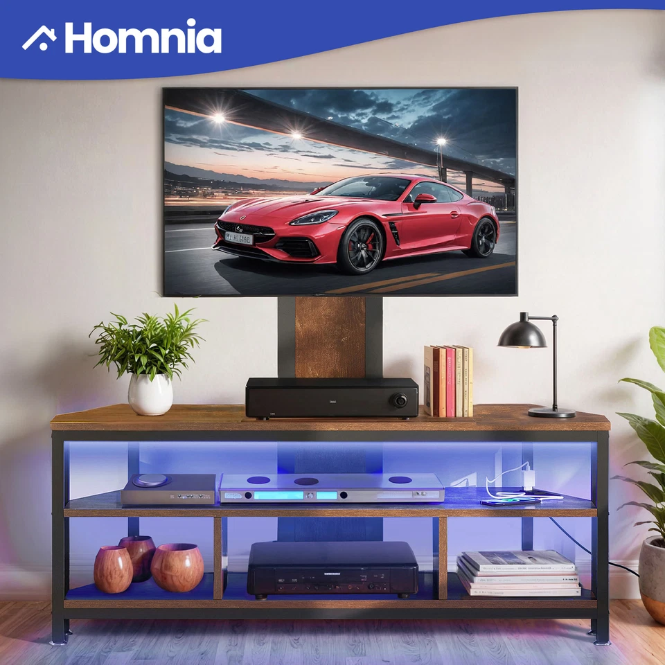 Consola con soporte de TV para TV de hasta 70 pulgadas con luces LED y tomas de corriente y montaje Foto 2 de 4