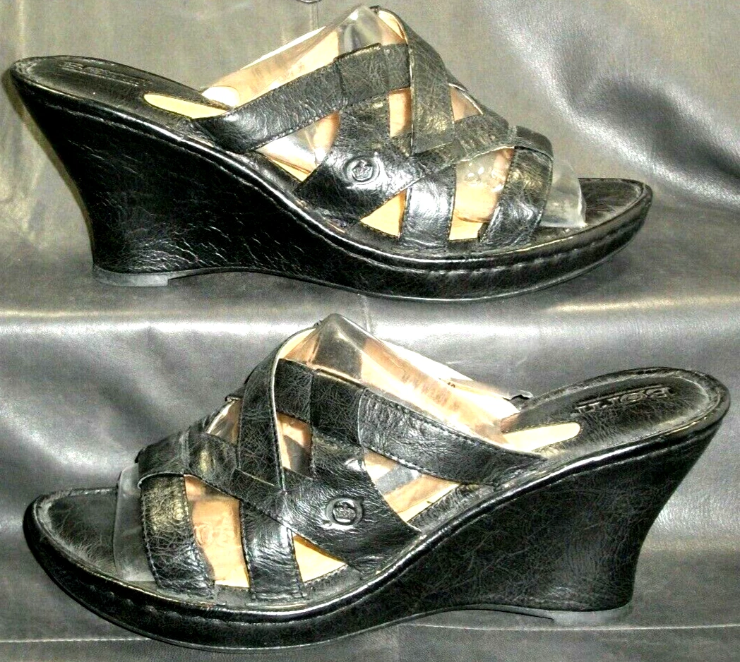 MBT Scarpe sandalo donna Born pelle nera ciottoli punta aperta slide mule taglia US 10M