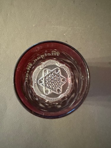 EAPG RUBY STAINED MORGAN, MINN ETCHED ANTIQUE GLASS CUP TUMBLER MUG NO HANDLE - Picture 7 of 8