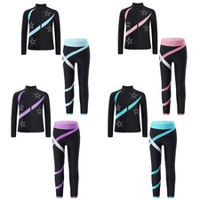 Kids Girls Tracksuit Zipper Sportswear Figure Skating Outerwear With Pants Yoga