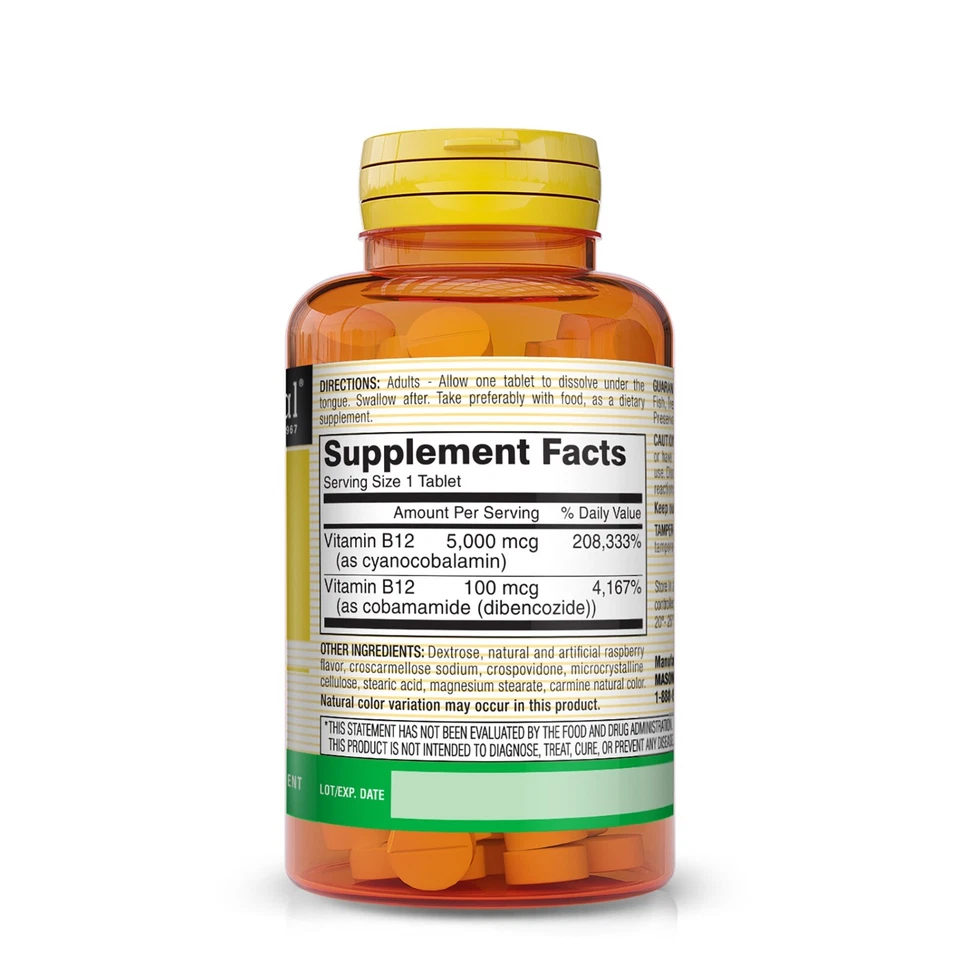 Mason Natural Vitamina B12 5.000 mcg - Conversión de Alimentos en Energía, 30 Comprimidos Foto 2 de 4