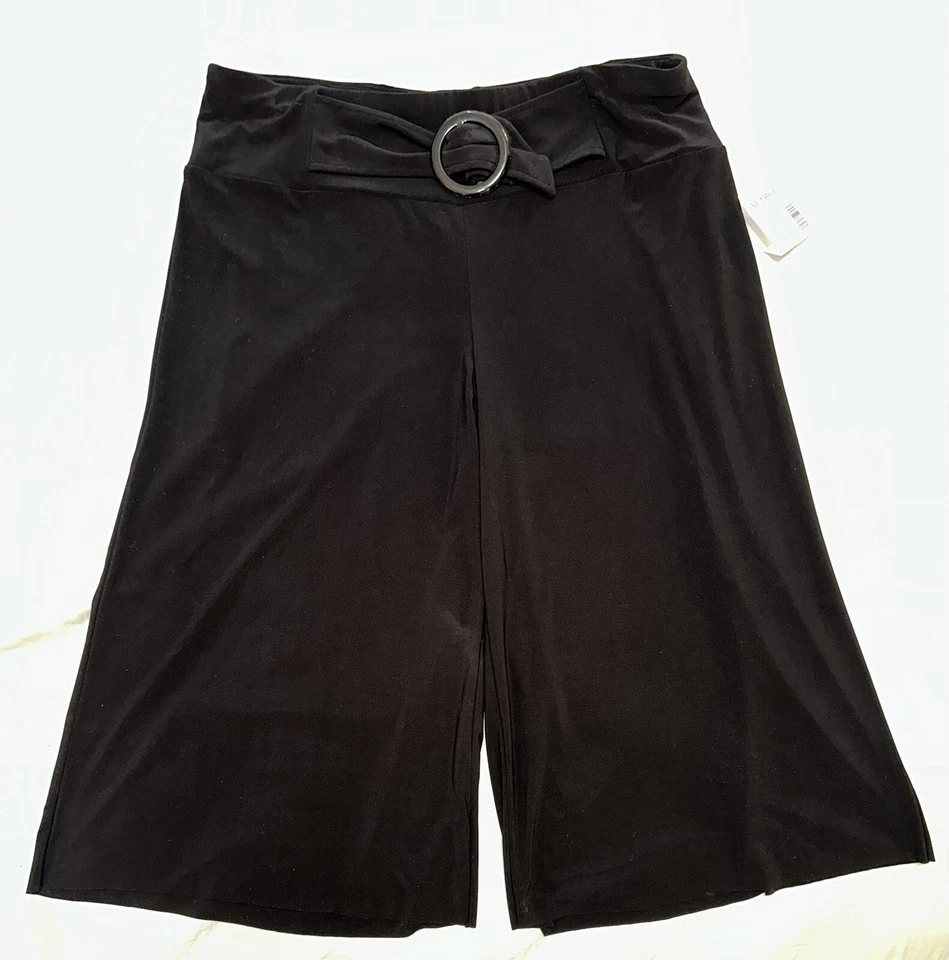 Studio 1940 Women's Cropped Trousers Black Elastic Waistband & Faux Belt Buckle - Image 2 of 4