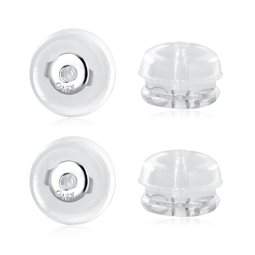 2 Pairs 14K Real White Gold Earring Backs Hypoallergenic Soft Clear Silicone ...