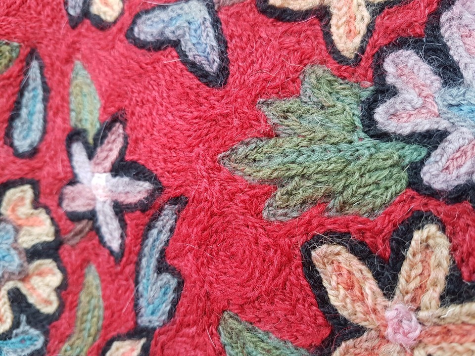 Handmade Vintage Crewel Red Floral Cushion Cover eBay