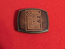 VINTAGE 1980 LAKE PLACID WINTER OLYMPIC GAMES LEATHER  BRASS BELT BUCKLE EL CID