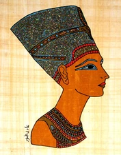 Egyptian Papyrus Hand Made Artwork -6" x 8"-  Egyptian Queen Nefertiti